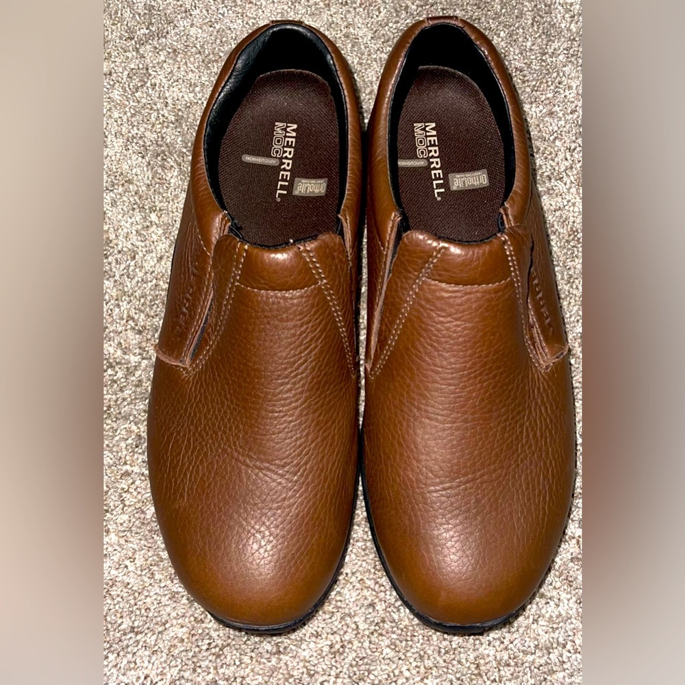 Merrell Moc Ortholite Men’s 10M Leather slip on shoe brown - Picture 3 of 8